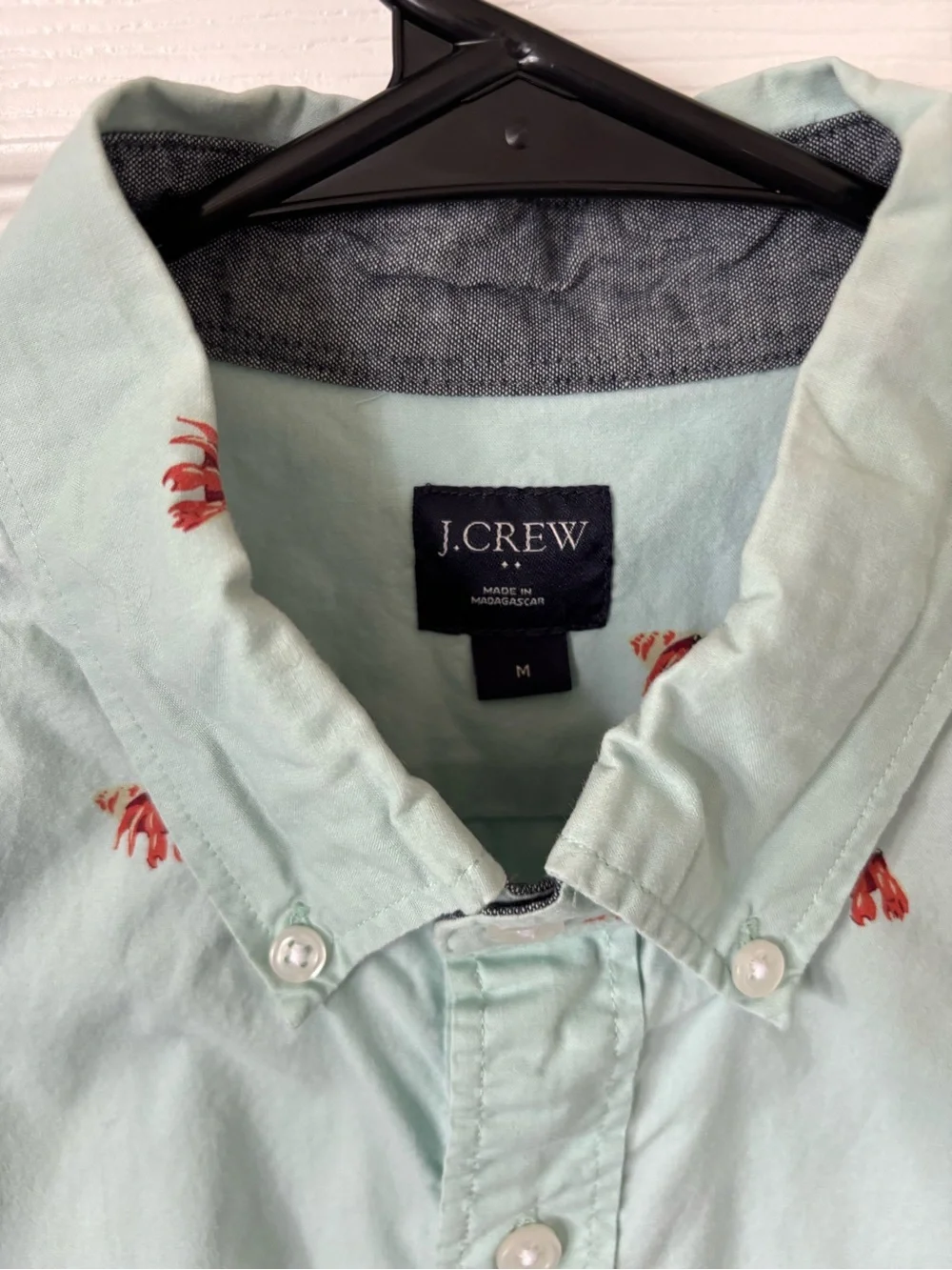 J. Crew Mint Short-Sleeve Button-Down Shirt with Red Embroidery